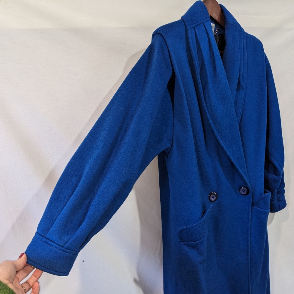 Stunning Electric Royal Blue Vintage Ashley Scott 100% Wool Long Coat Jacket - Picture 4 of 11